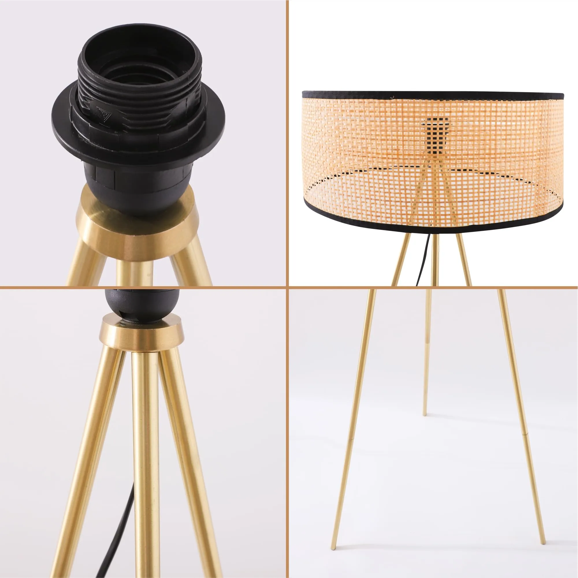 Kuber Industries Aesthetic & Modern Bedroom Lamp for Side Table | Office & Desk Table Lamp for Living Room and Home Decor with Rattan Frame & Iron Stand Base | Black & Beige-19-XF0003-7L