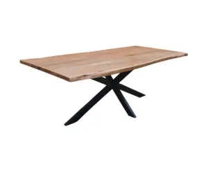 Lantana Dining Table 210cm Live Edge Solid Acacia Timber Wood Metal Leg -Natural