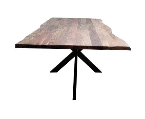Lantana Dining Table 210cm Live Edge Solid Acacia Timber Wood Metal Leg -Natural
