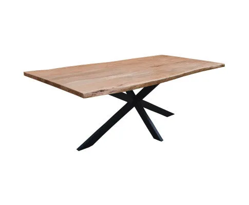 Lantana Dining Table 210cm Live Edge Solid Acacia Timber Wood Metal Leg -Natural