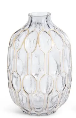 Large Blue Glass Gold Oval Embossed Vase