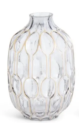 Large Blue Glass Gold Oval Embossed Vase
