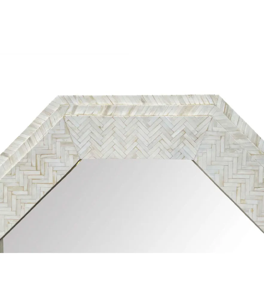Large handmade inlaid bone octagonal mirror in the style of Enrique Garcel