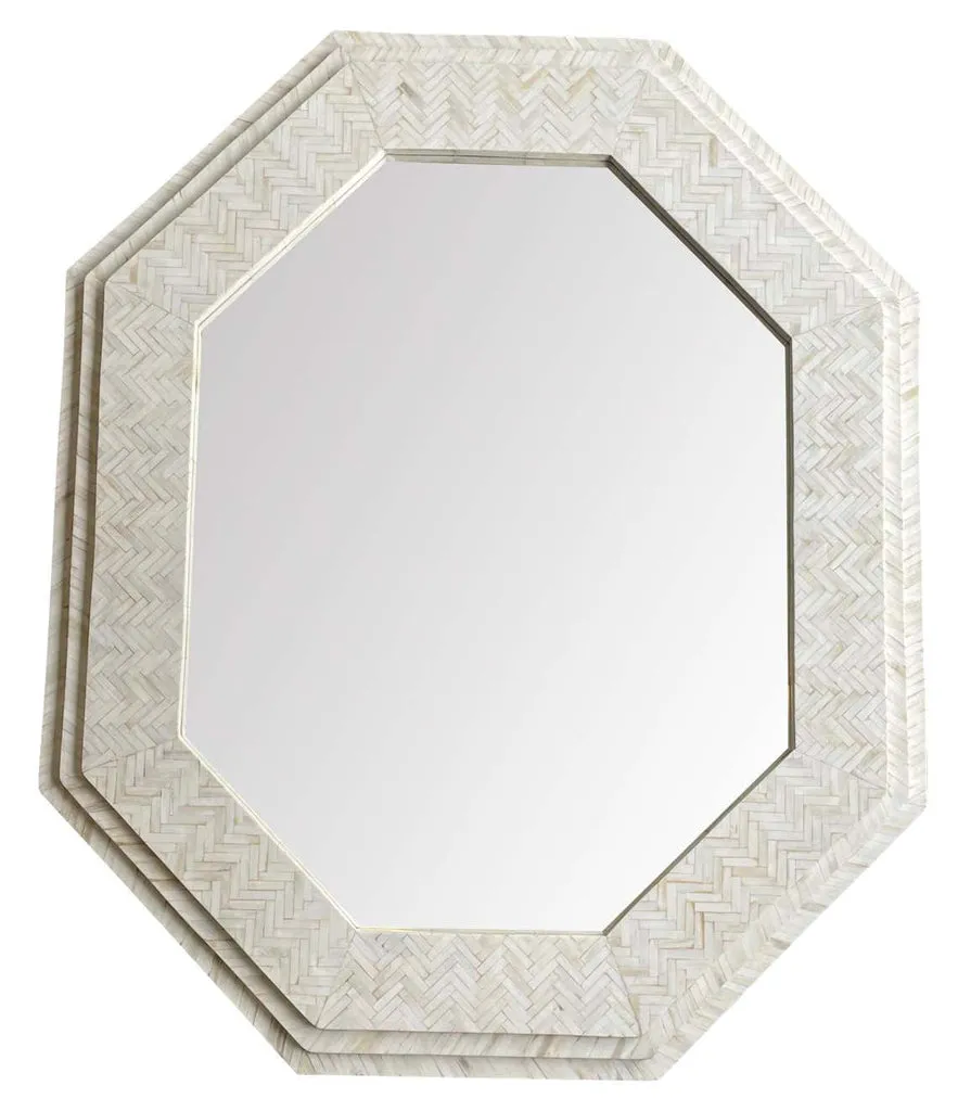 Large handmade inlaid bone octagonal mirror in the style of Enrique Garcel