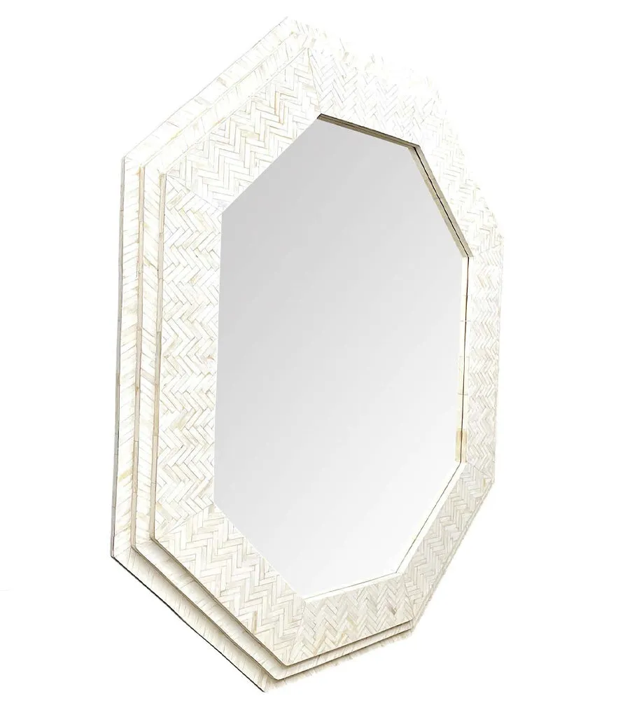 Large handmade inlaid bone octagonal mirror in the style of Enrique Garcel