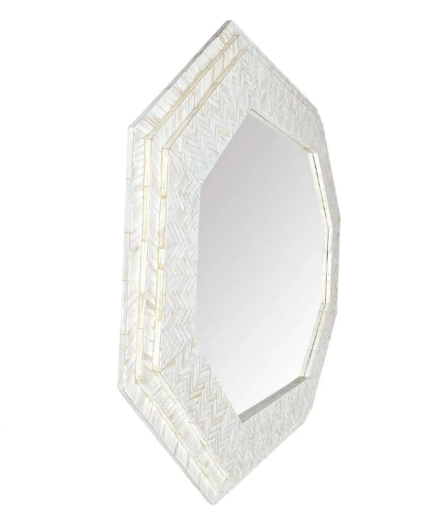 Large handmade inlaid bone octagonal mirror in the style of Enrique Garcel