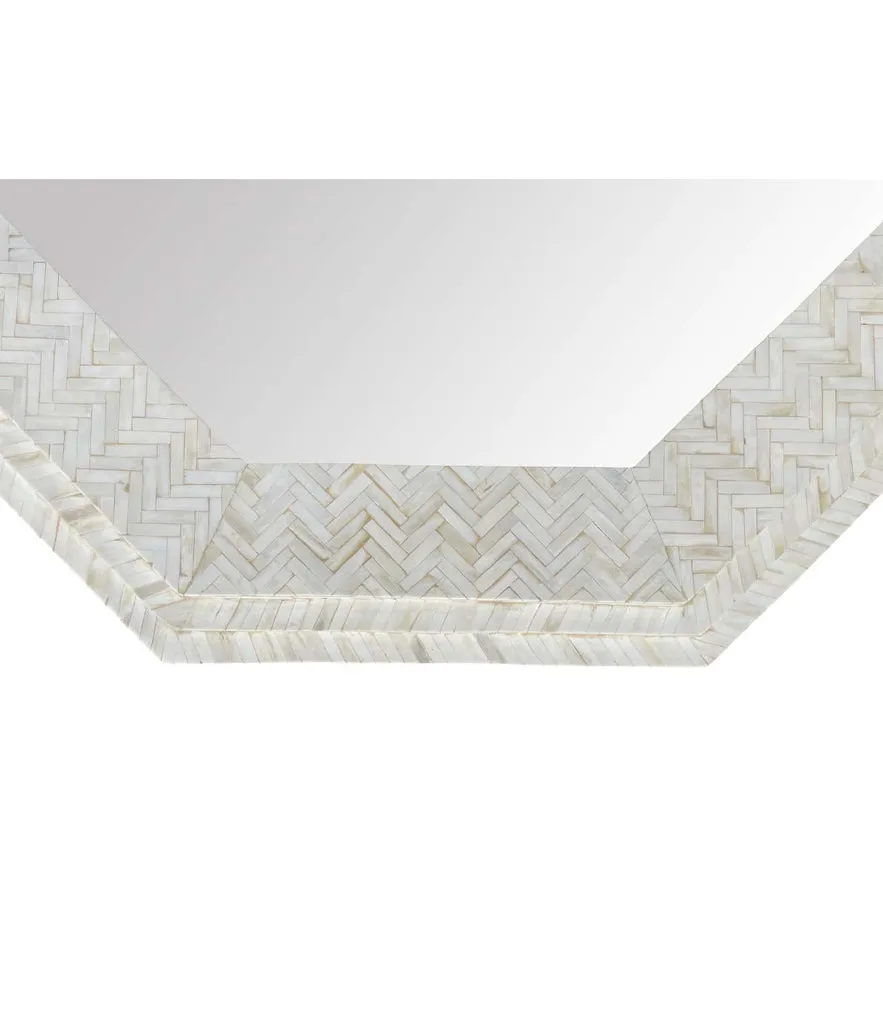 Large handmade inlaid bone octagonal mirror in the style of Enrique Garcel