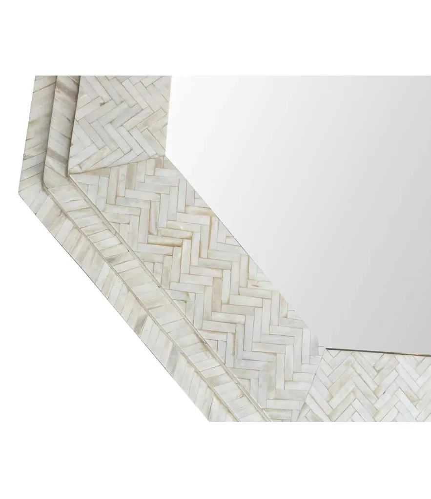 Large handmade inlaid bone octagonal mirror in the style of Enrique Garcel