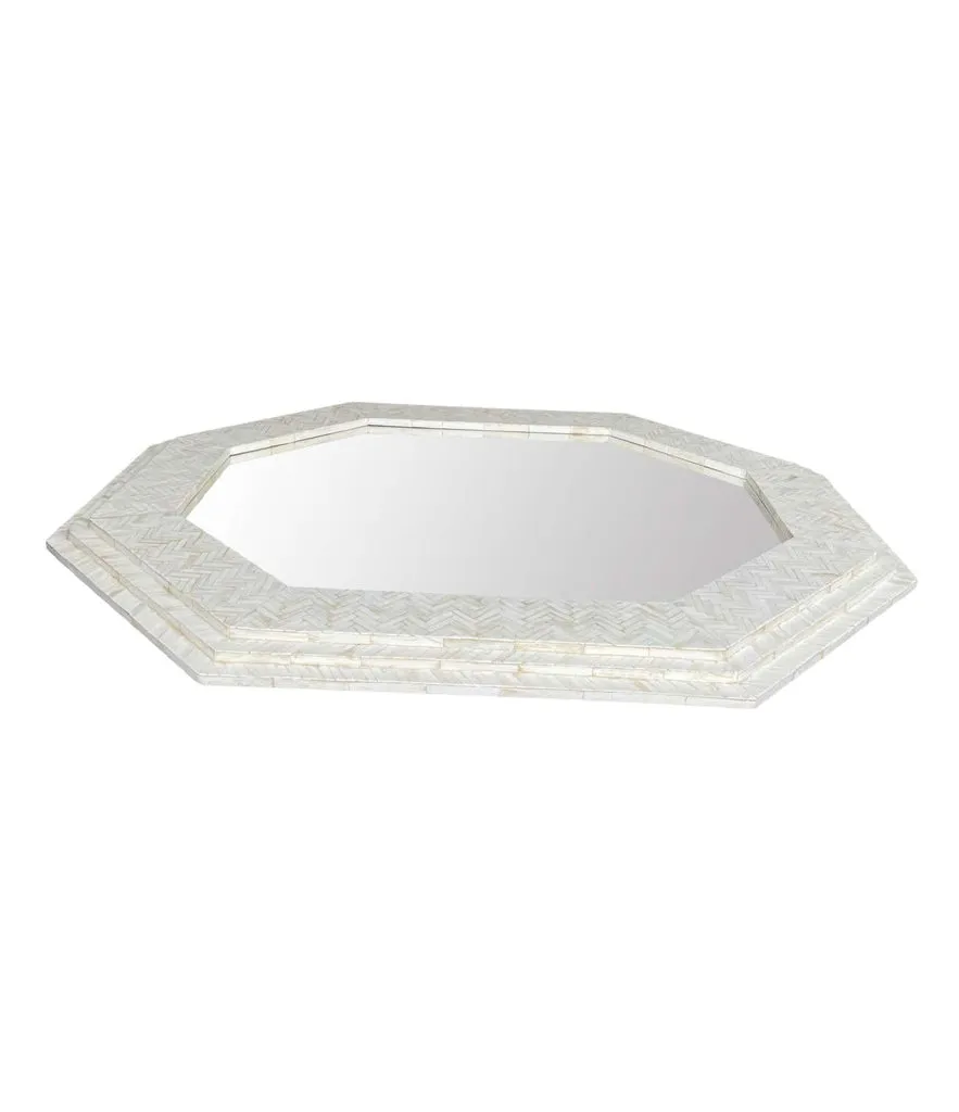 Large handmade inlaid bone octagonal mirror in the style of Enrique Garcel