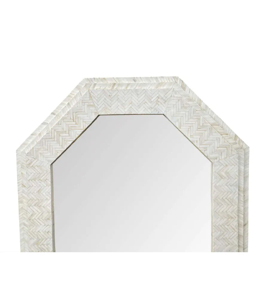 Large handmade inlaid bone octagonal mirror in the style of Enrique Garcel