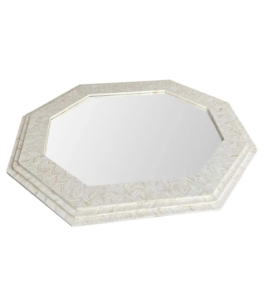 Large handmade inlaid bone octagonal mirror in the style of Enrique Garcel