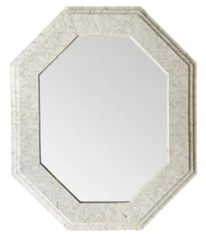 Large handmade inlaid bone octagonal mirror in the style of Enrique Garcel