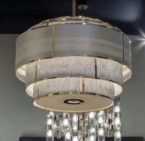 Large Modern Light Round Gold Chandelier With Grey Shades