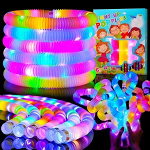 Light up Pop Tubes, 6 Colors LED Toy Fidget Glow Tube,Glow in The Dark Party Favor Glow Tubes