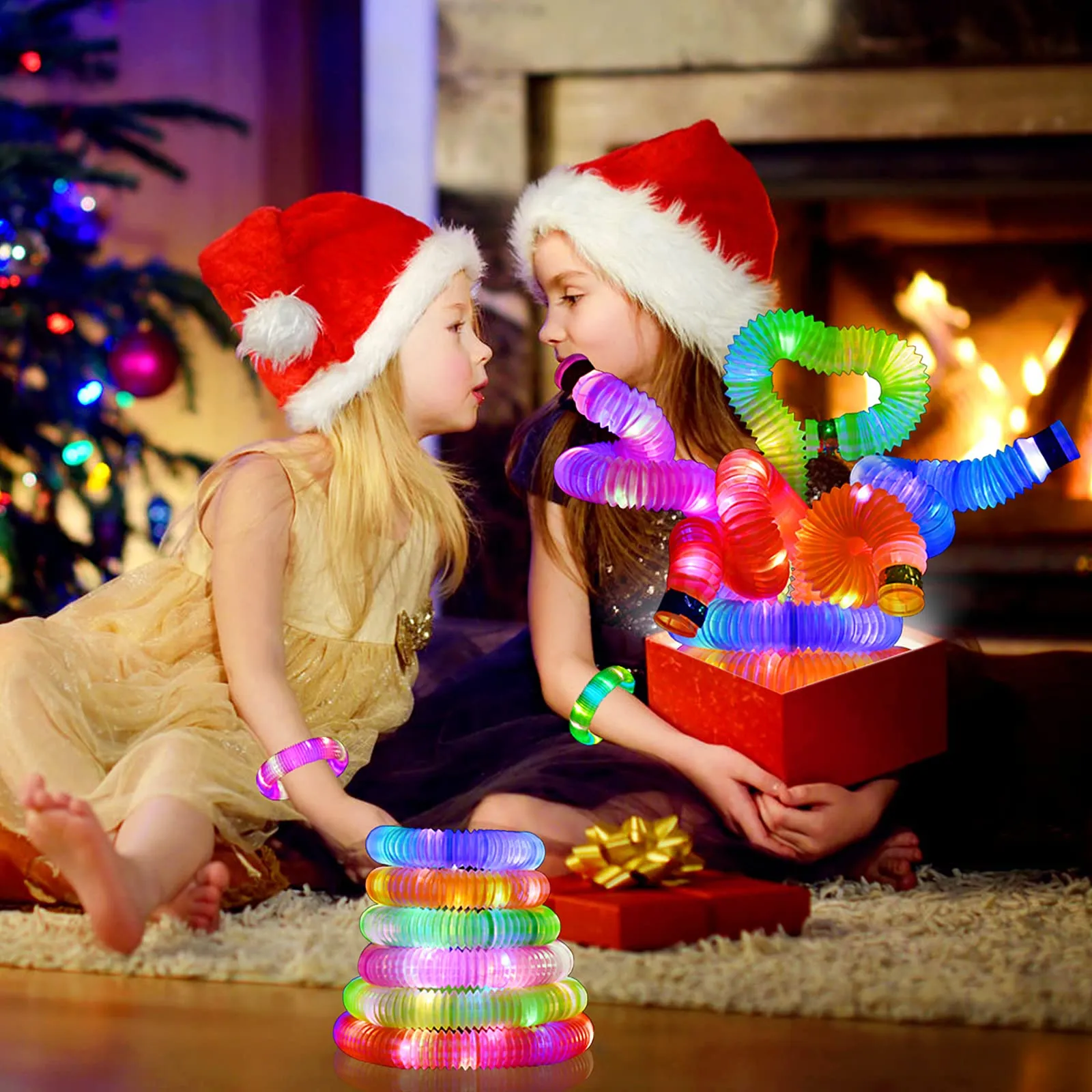 Light up Pop Tubes, 6 Colors LED Toy Fidget Glow Tube,Glow in The Dark Party Favor Glow Tubes