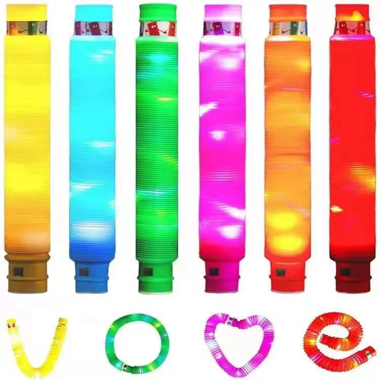 Light up Pop Tubes, 6 Colors LED Toy Fidget Glow Tube,Glow in The Dark Party Favor Glow Tubes