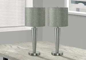 LightSet 2.0: 24"H USB Table Lamp - Sleek Nickel Metal & Grey Shade - Contemporary Illumination