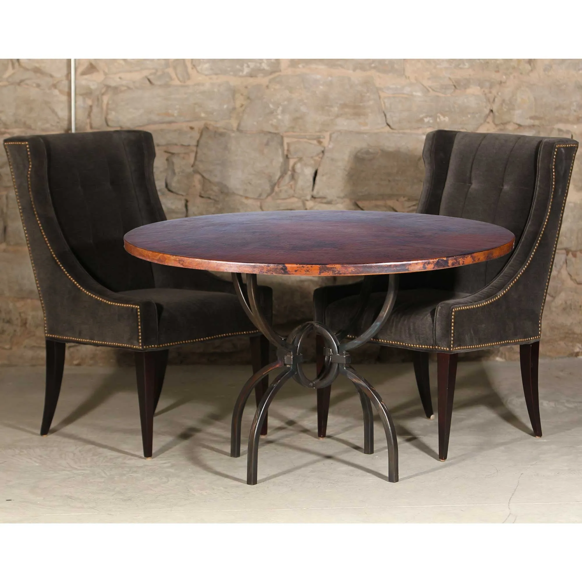 Logan Dining Table with 54" Round Hammered Copper Top