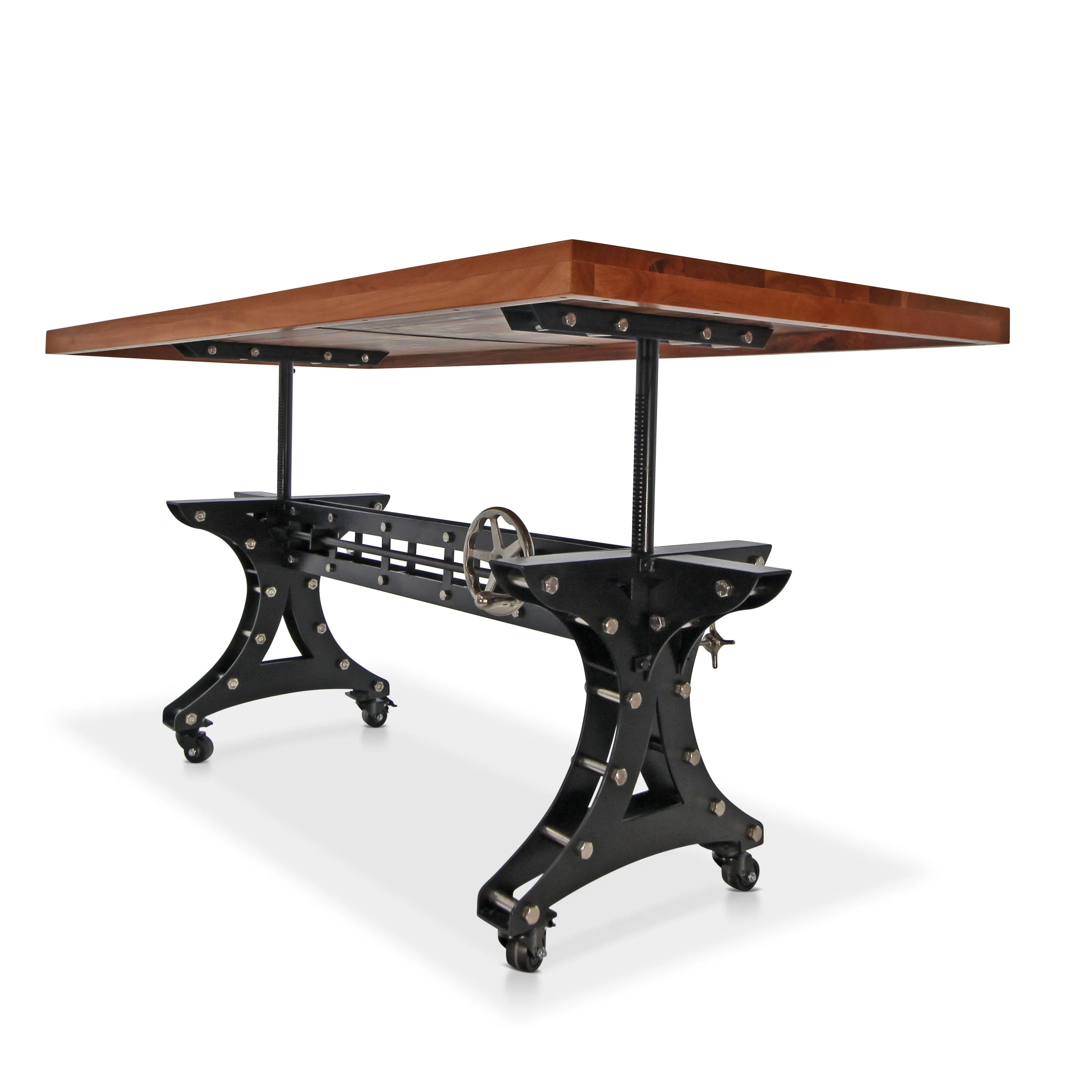 Longeron Industrial Dining Table Adjustable - Casters - Provincial Top