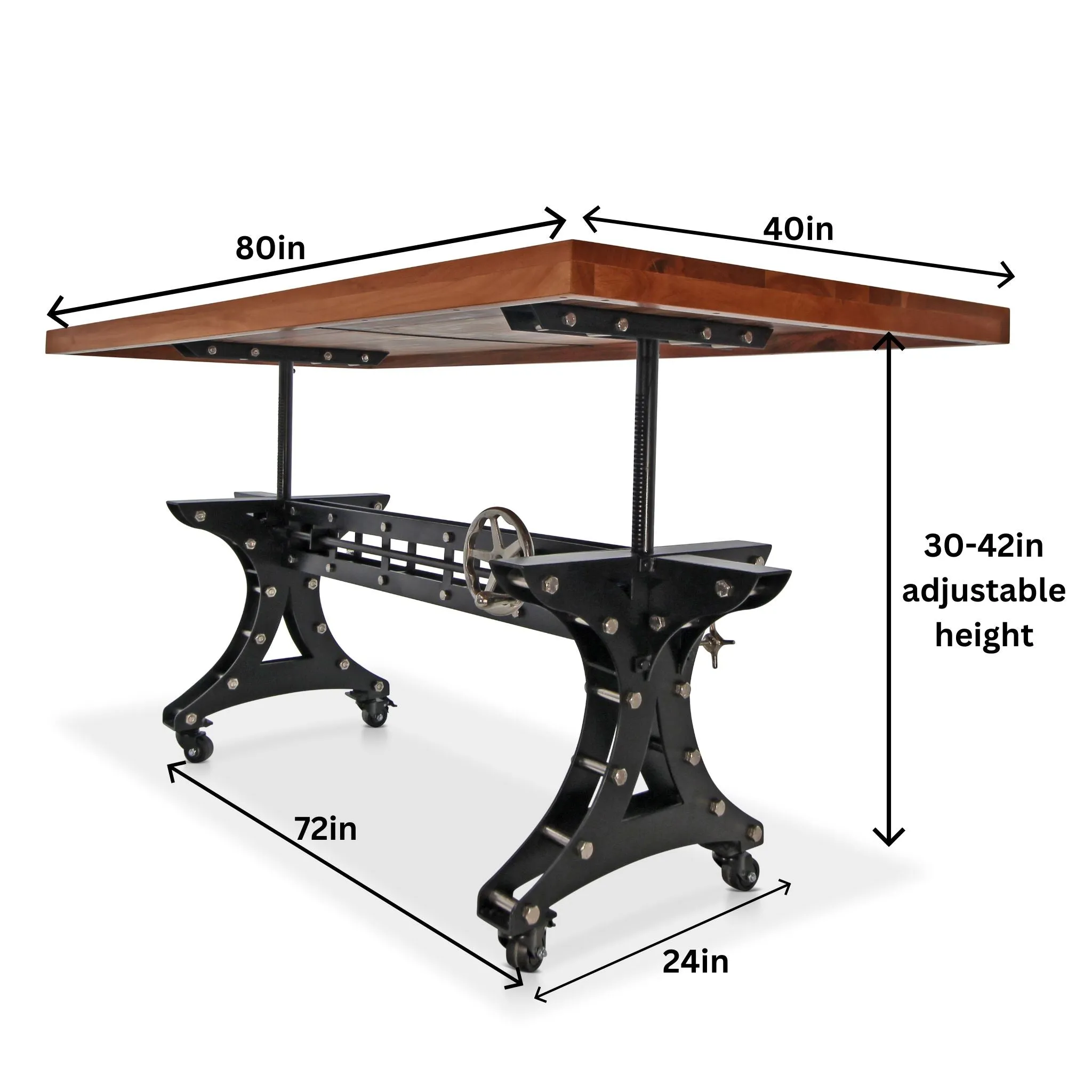 Longeron Industrial Dining Table Adjustable - Casters - Provincial Top