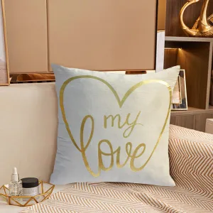 Luxury Foil Print Off White and Golden Velvet Cushion 16 x 16 inches 1040116
