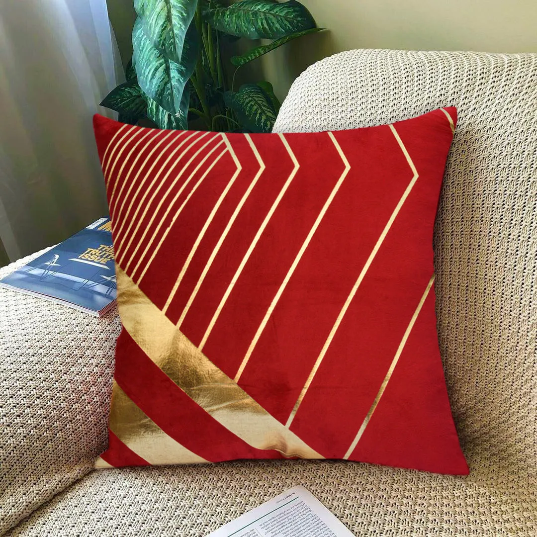 Luxury Foil Print Red and Golden Velvet Cushion 16 x 16 inches 1040019