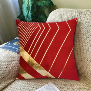 Luxury Foil Print Red and Golden Velvet Cushion 16 x 16 inches 1040019