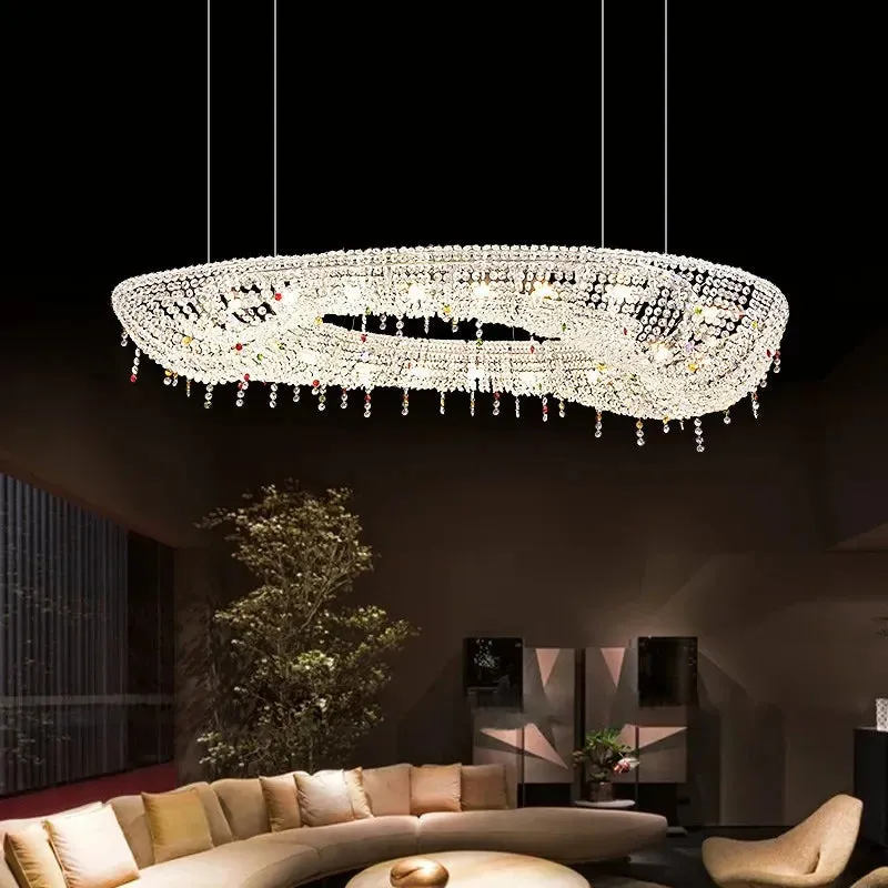Mansion Oval Crystal Chandelier Chrome LED Pendant Lamps