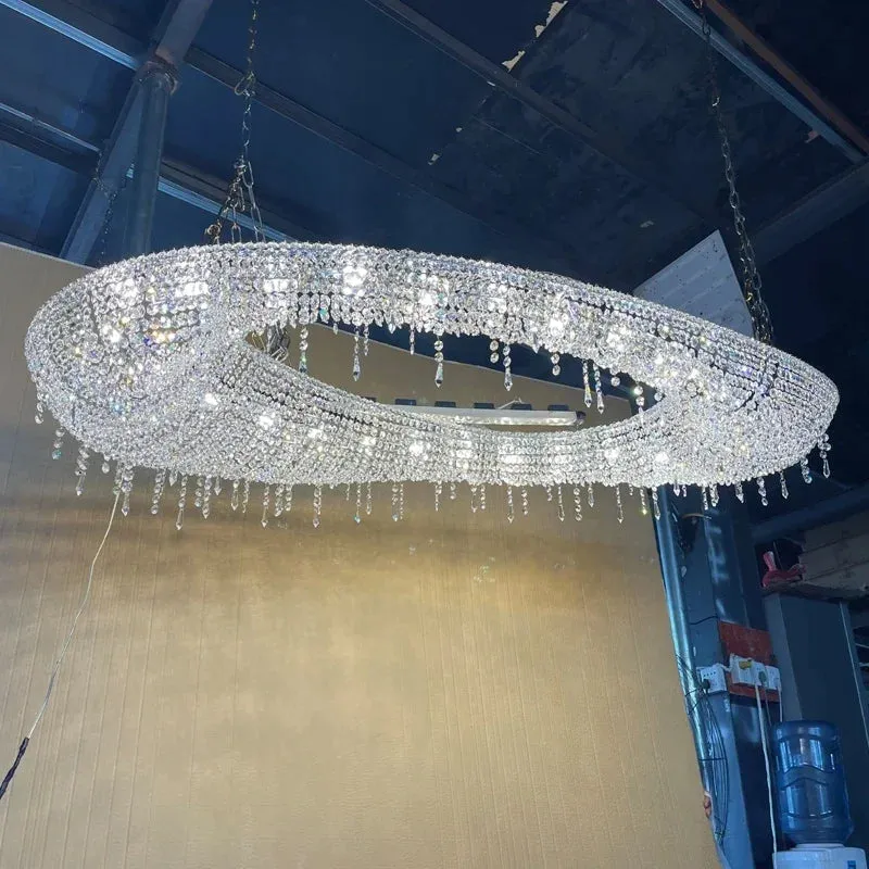 Mansion Oval Crystal Chandelier Chrome LED Pendant Lamps