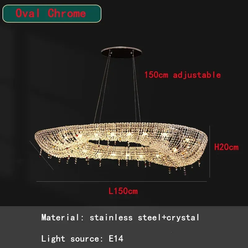 Mansion Oval Crystal Chandelier Chrome LED Pendant Lamps