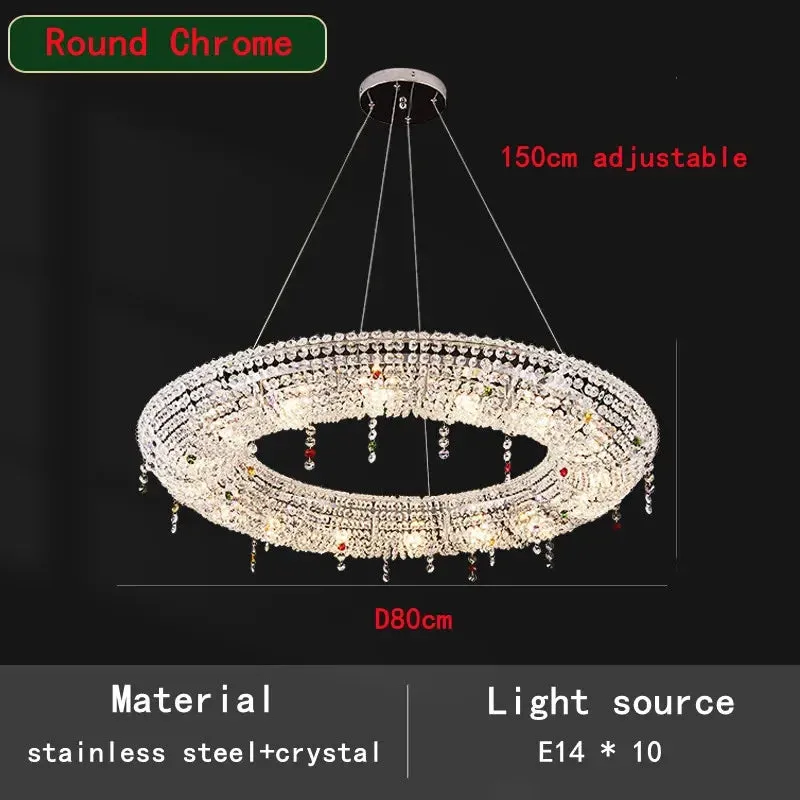 Mansion Oval Crystal Chandelier Chrome LED Pendant Lamps