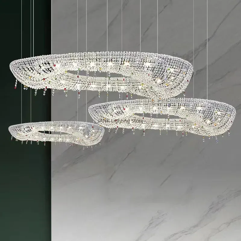 Mansion Oval Crystal Chandelier Chrome LED Pendant Lamps