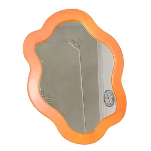 MAZOX Cloud Wavy Mirror Wooden Wall Decor |Living Room |Bed Room| Kids Room | Modern Wall Art |Office|Hotel| Dimension 28cm X 35cm, Thickness 12mm (Set of 1) (Mustard)