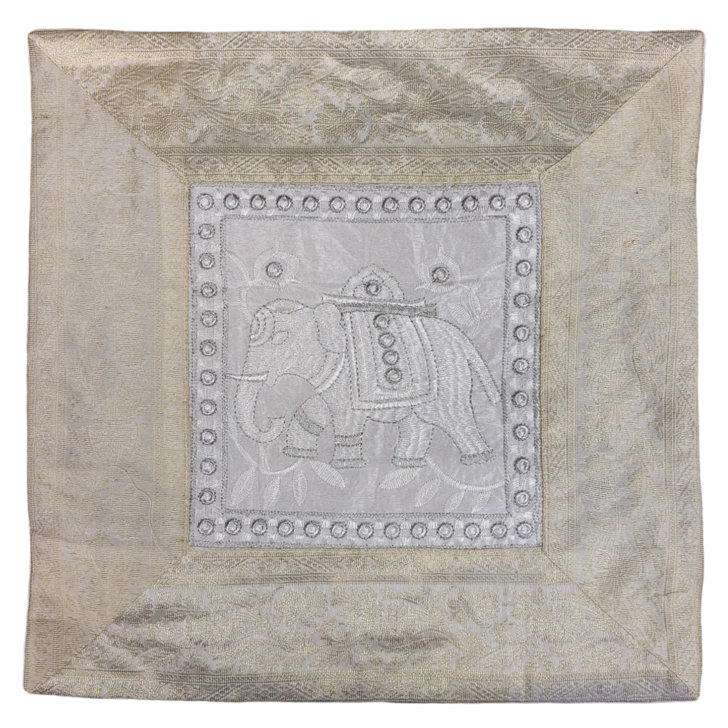 Metallic Thread Embroidered 'Elephant' Cushion Cover