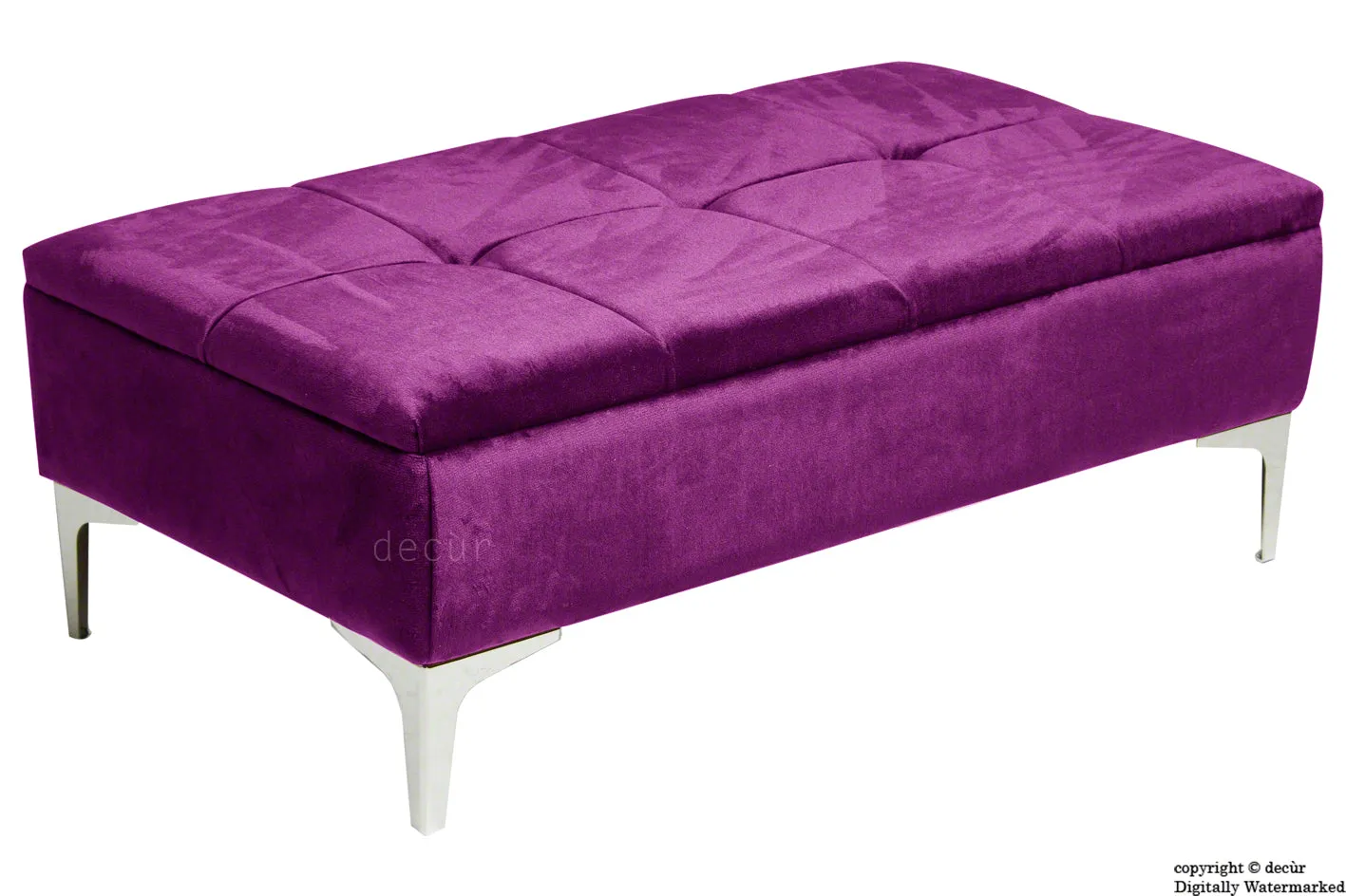 Mila Modern Buttoned Velvet Footstool - Boysenberry with Optional Storage