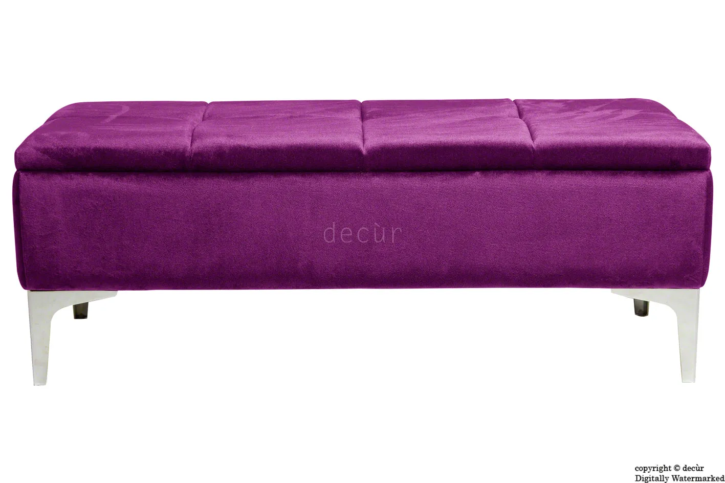 Mila Modern Buttoned Velvet Footstool - Boysenberry with Optional Storage