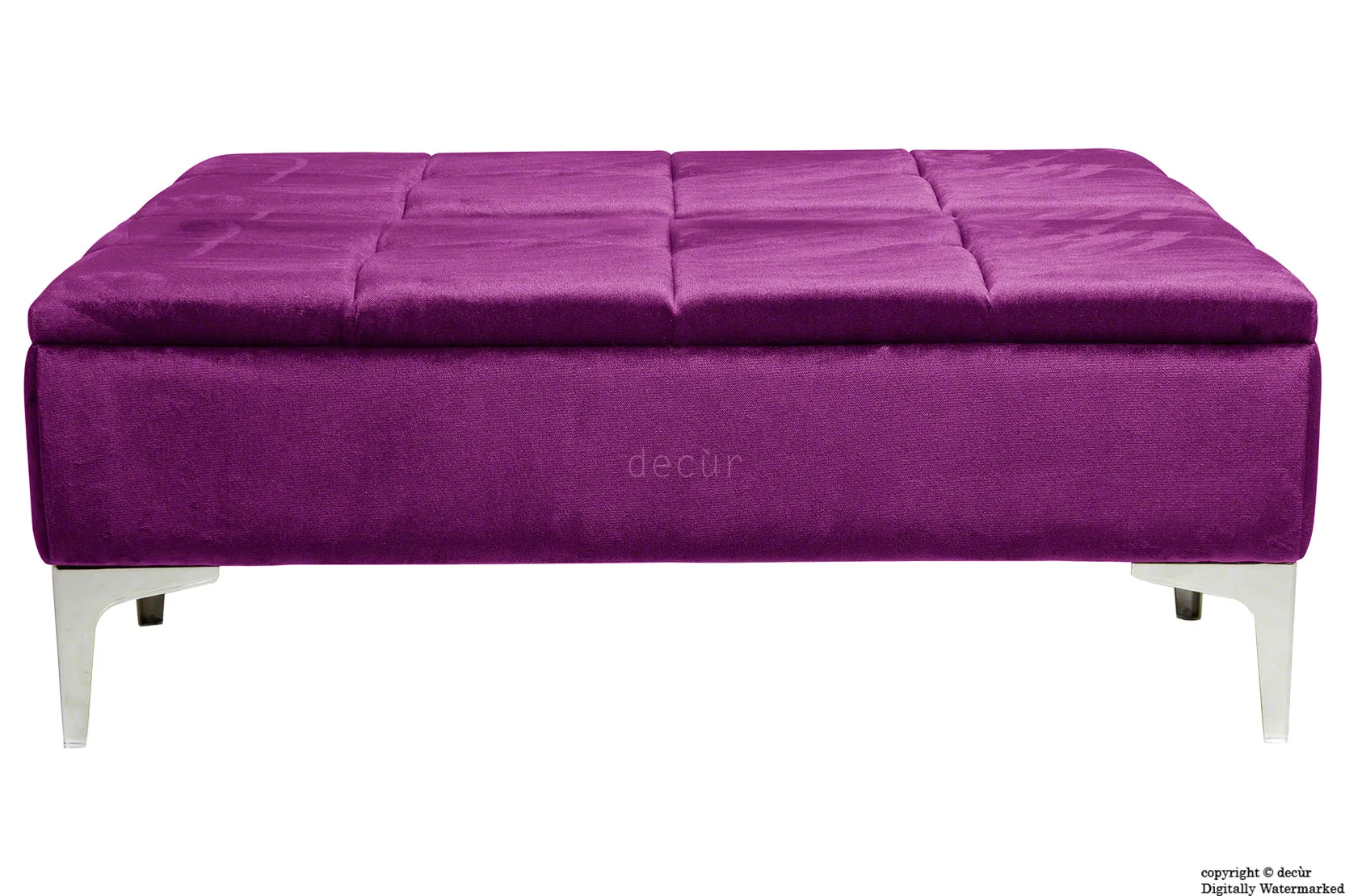 Mila Modern Buttoned Velvet Footstool Large - Boysenberry with Optional Storage