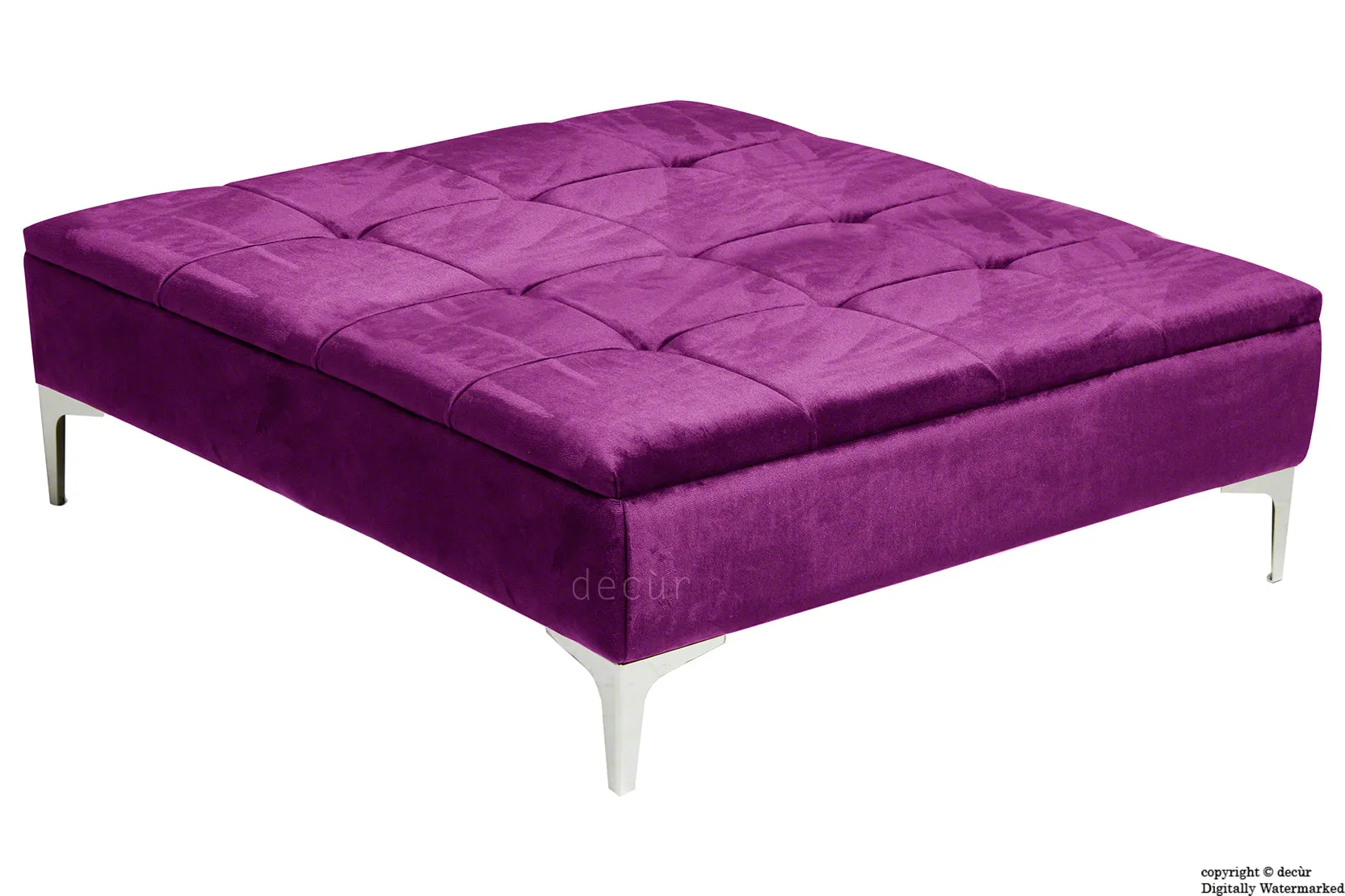 Mila Modern Buttoned Velvet Footstool Large - Boysenberry with Optional Storage