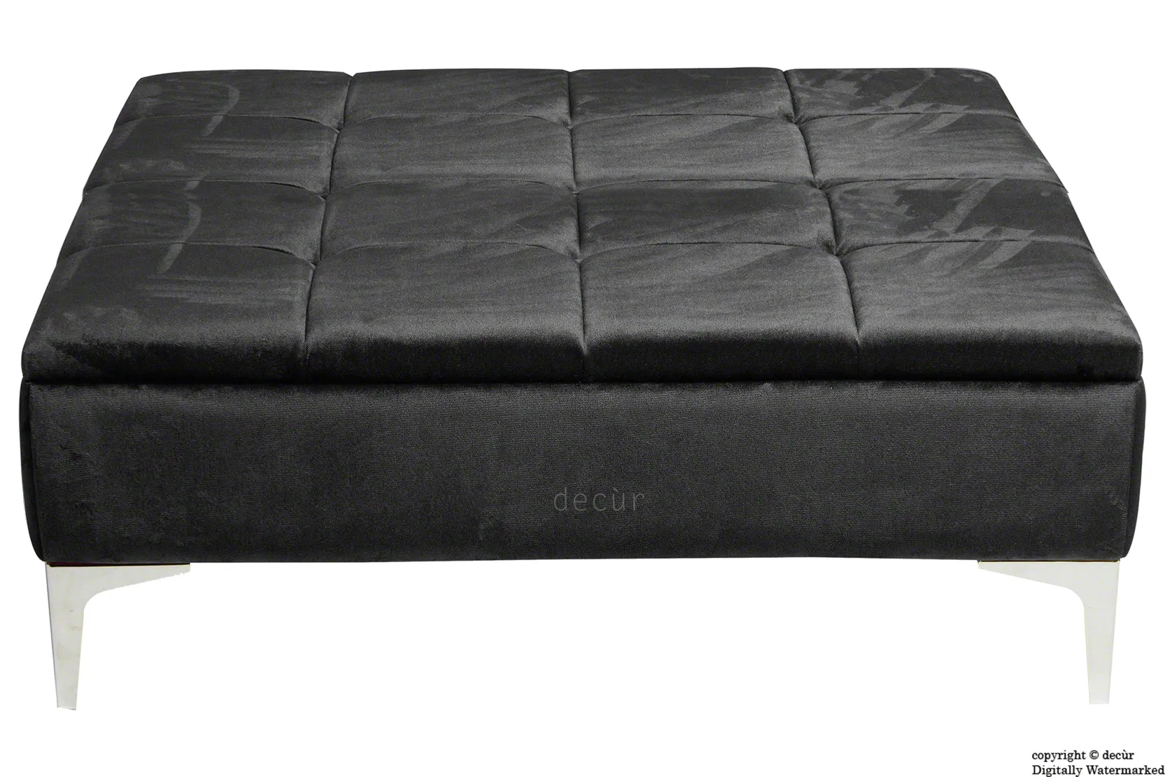 Mila Modern Buttoned Velvet Footstool Large - Cosmic Black with Optional Storage
