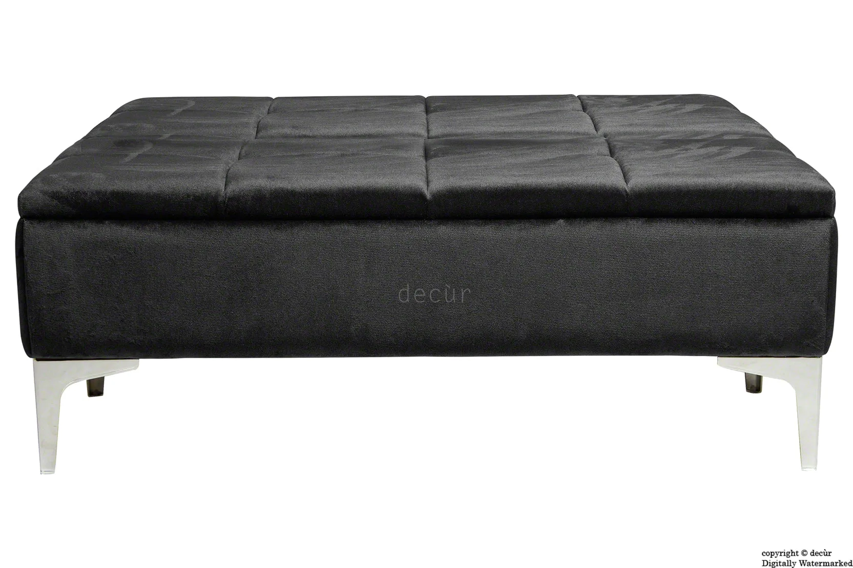 Mila Modern Buttoned Velvet Footstool Large - Cosmic Black with Optional Storage