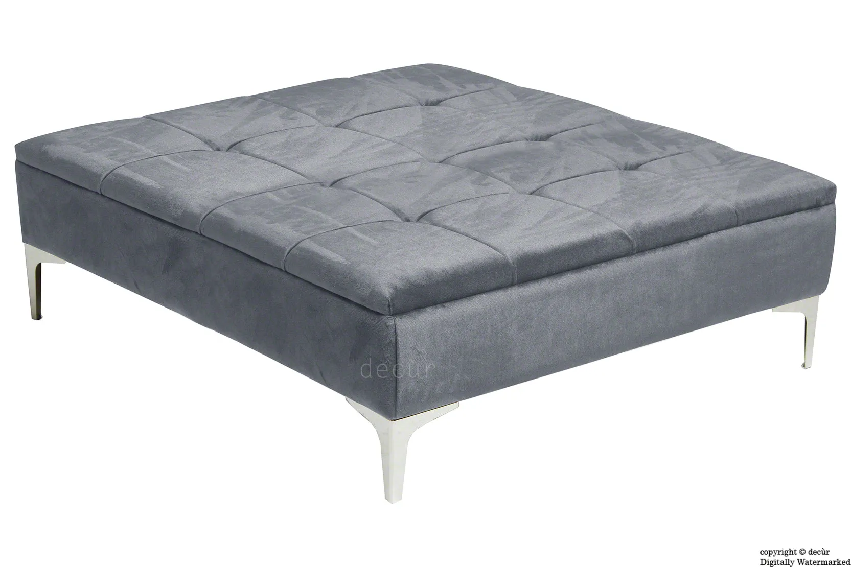 Mila Modern Buttoned Velvet Footstool Large - Flint with Optional Storage