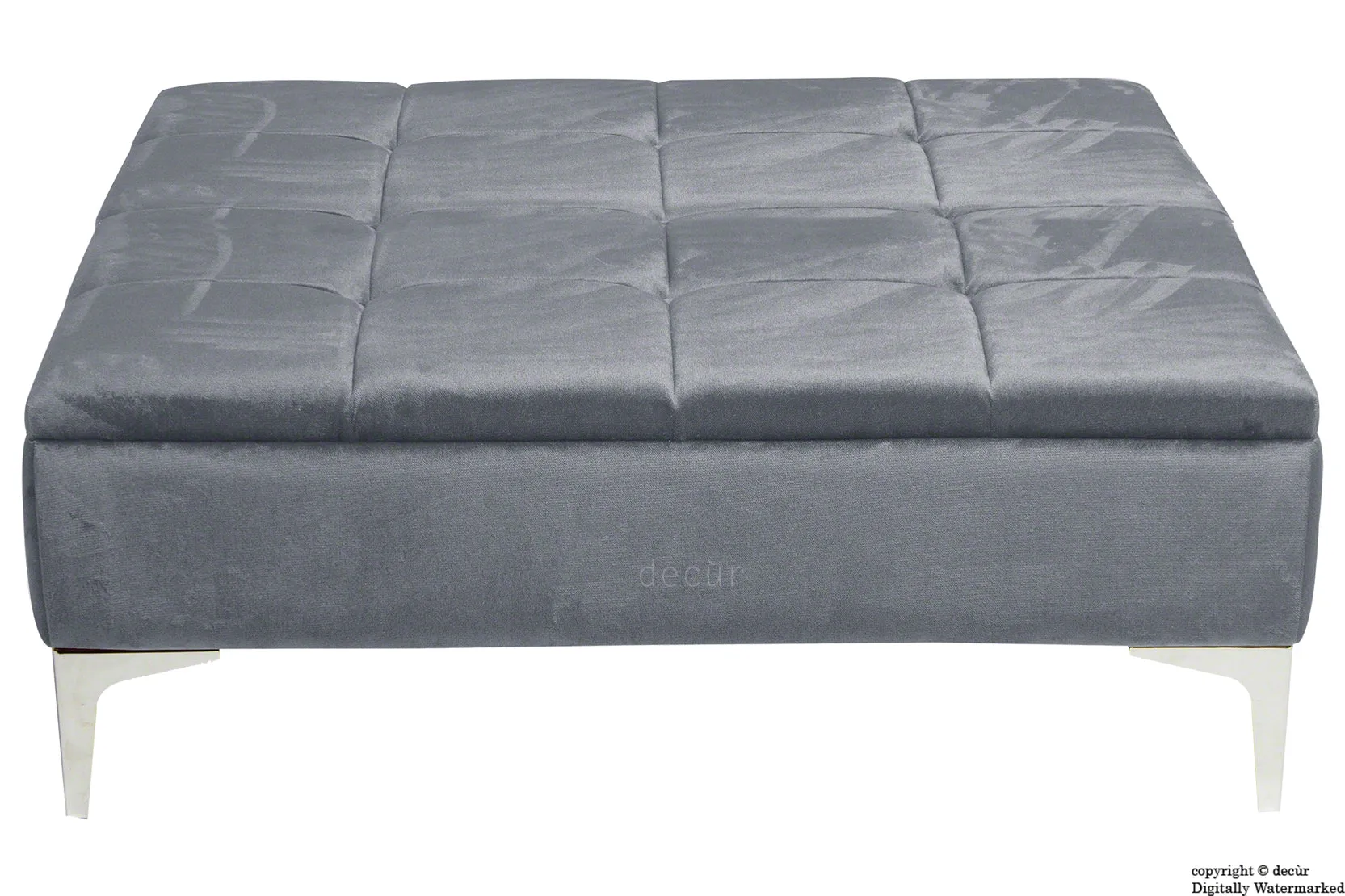Mila Modern Buttoned Velvet Footstool Large - Flint with Optional Storage