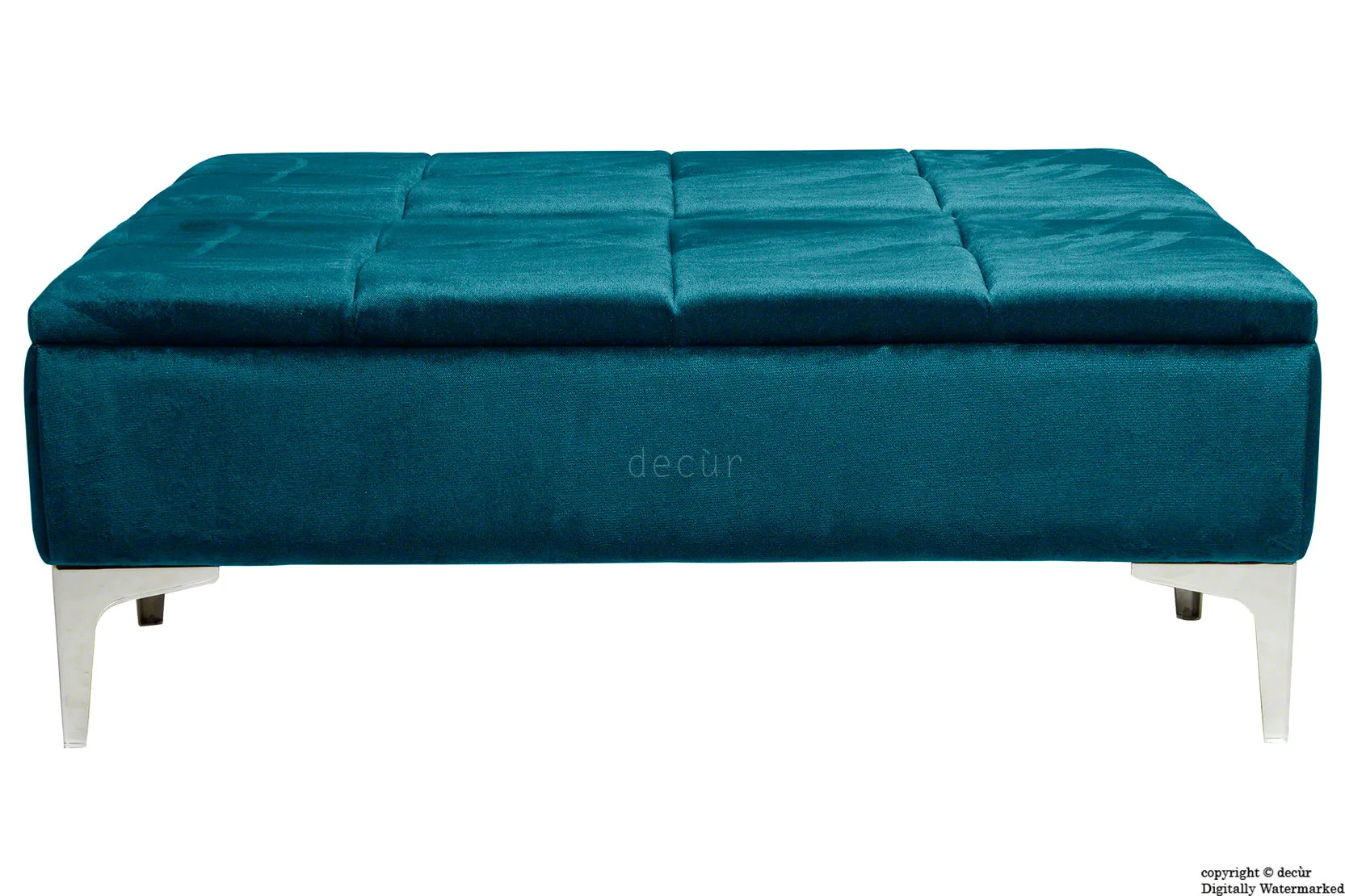 Mila Modern Buttoned Velvet Footstool Large - Peacock with Optional Storage