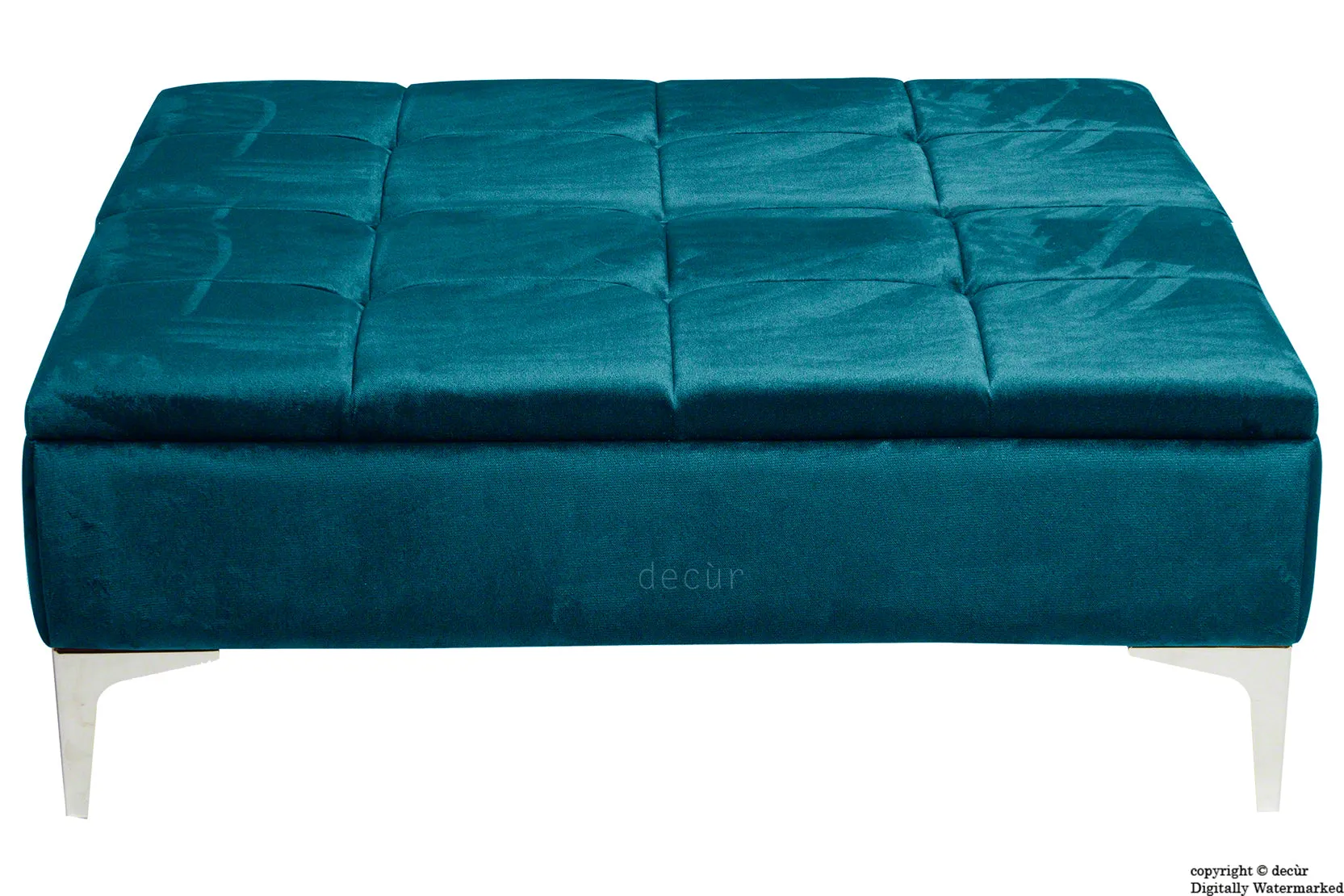 Mila Modern Buttoned Velvet Footstool Large - Peacock with Optional Storage
