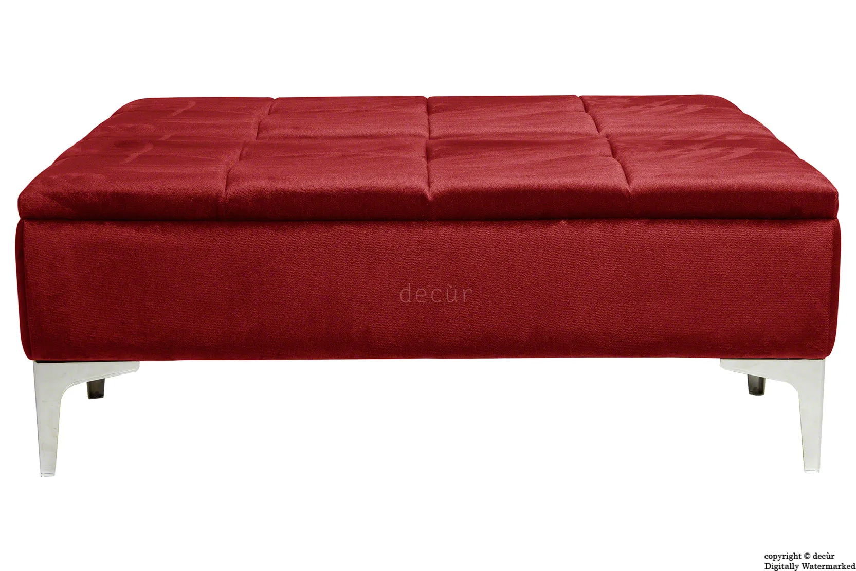 Mila Modern Buttoned Velvet Footstool Large - Red with Optional Storage