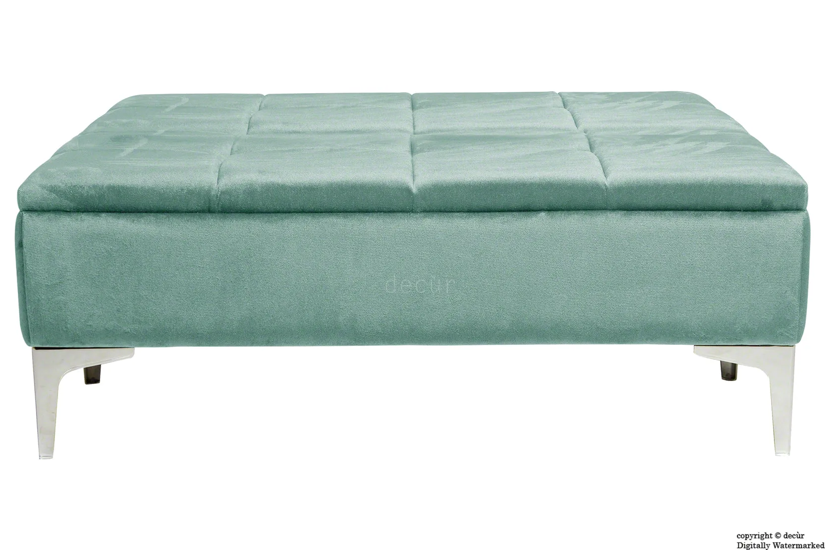 Mila Modern Buttoned Velvet Footstool Large - Seaspray with Optional Storage
