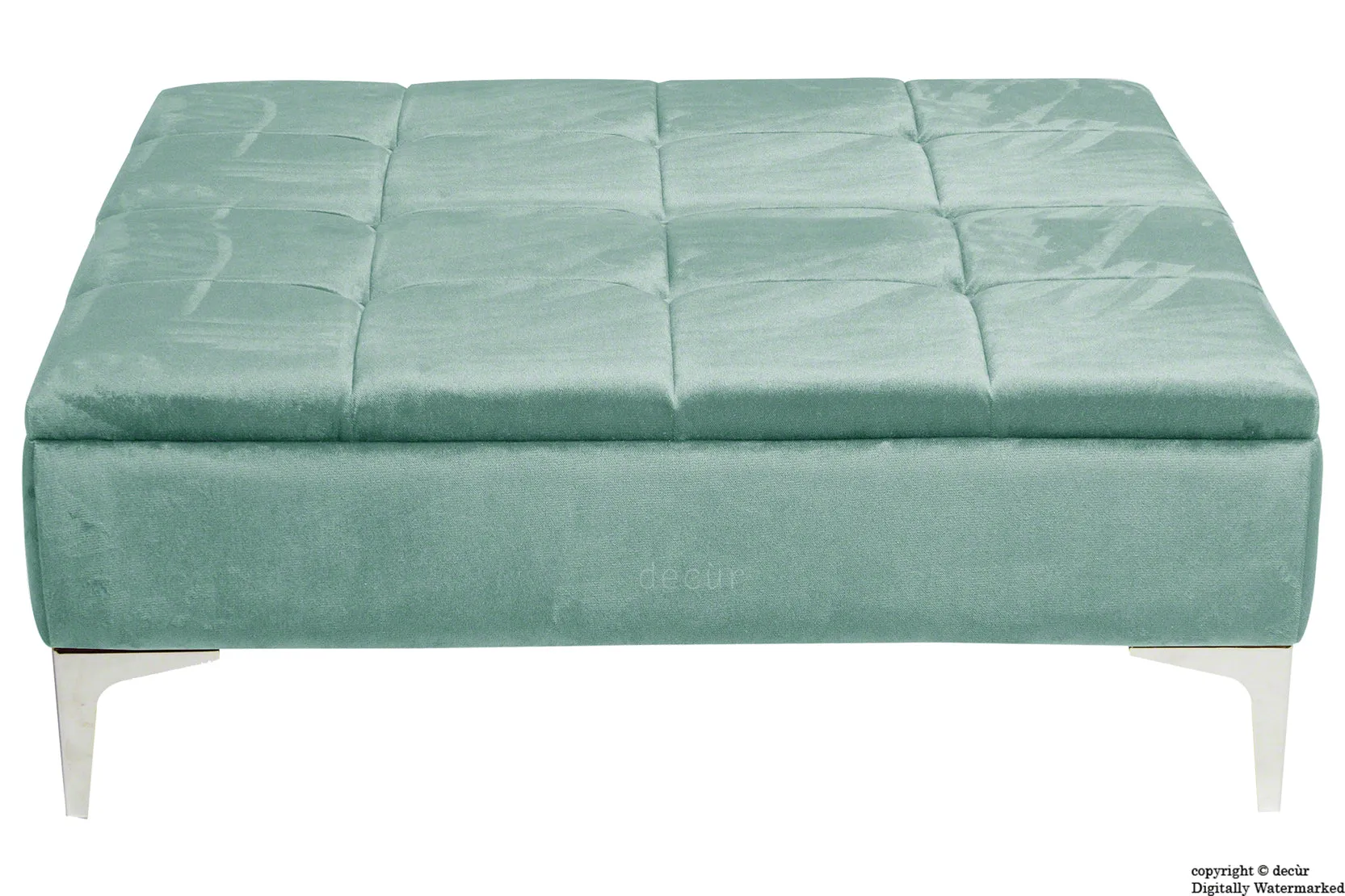 Mila Modern Buttoned Velvet Footstool Large - Seaspray with Optional Storage