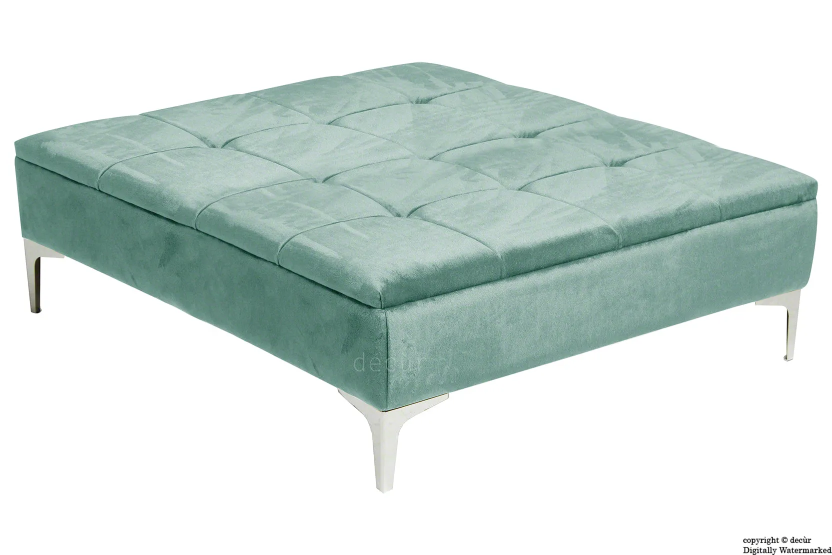 Mila Modern Buttoned Velvet Footstool Large - Seaspray with Optional Storage
