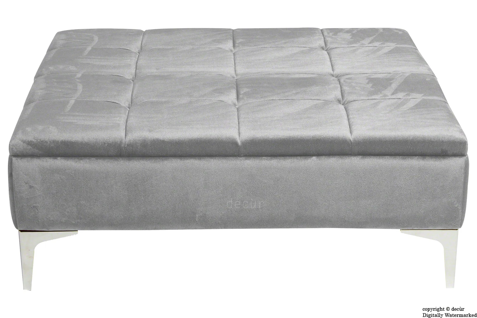 Mila Modern Buttoned Velvet Footstool Large - Silver with Optional Storage