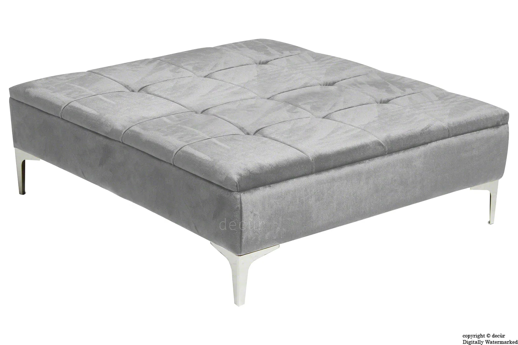Mila Modern Buttoned Velvet Footstool Large - Silver with Optional Storage